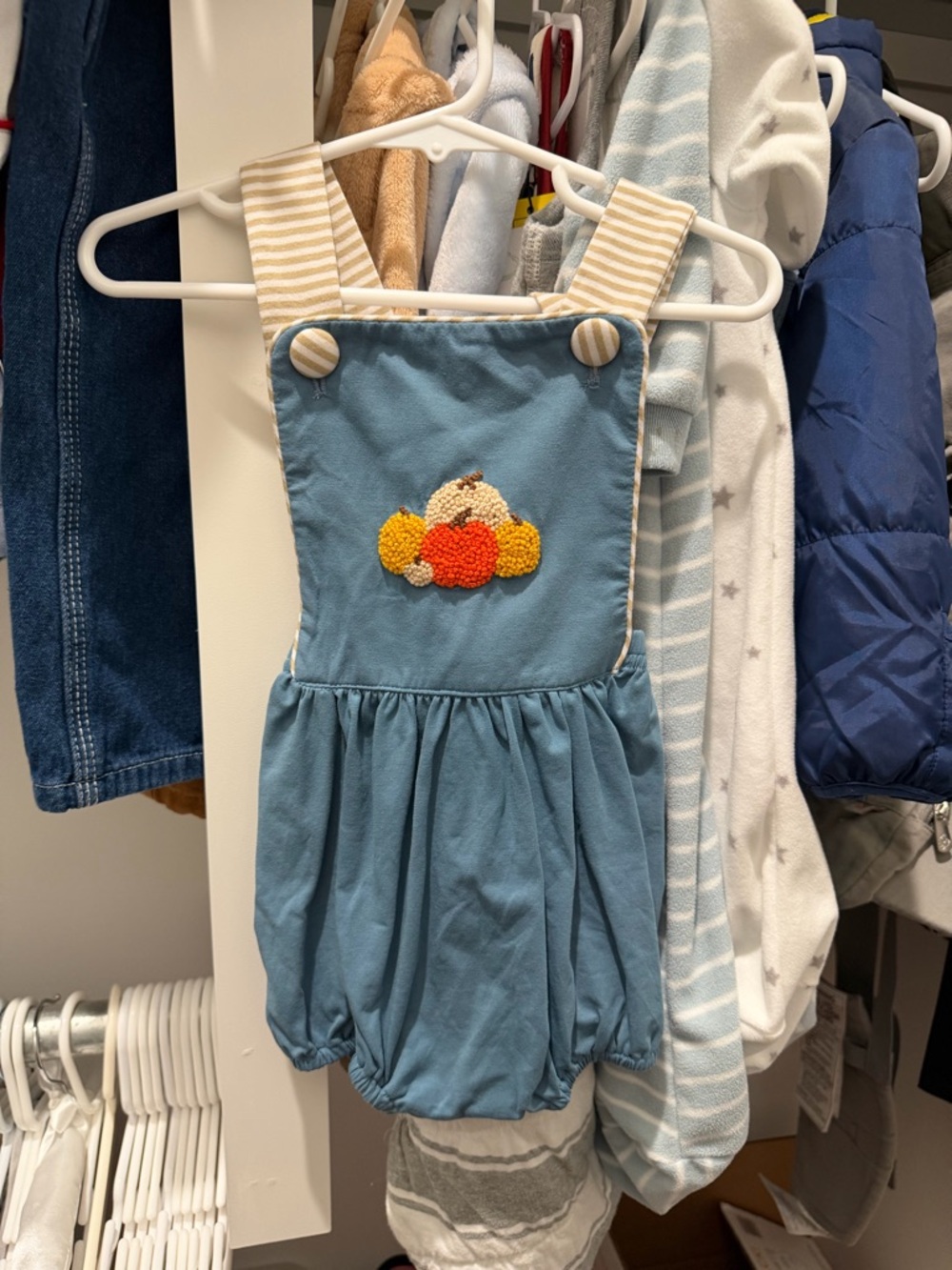 Blue Baby Girls One-Piece Romper with Pumpkin Appliqué